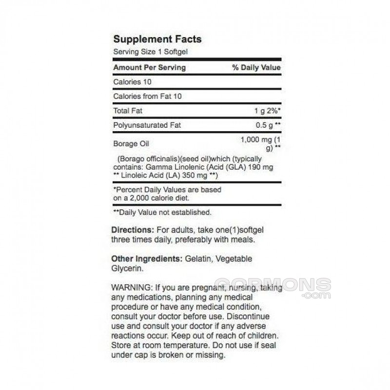 Вітаміни Puritan's Pride Borage Oil 1000mg MAX GIA 100 Softgels