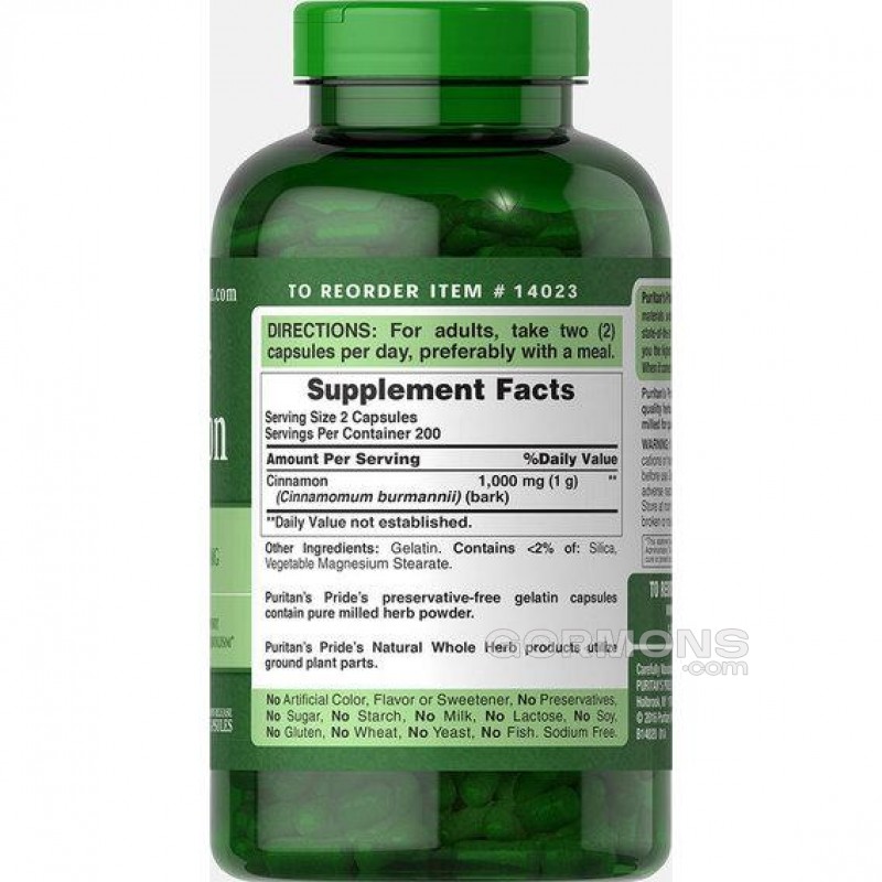 Екстракт кориці Puritan's Pride Cinnamon 500 mg 100 caps