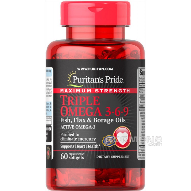 Рыбий жир Puritan's Pride Strength Triple Omega 3-6-9 Fish, Flax & Borage Oils 60 softgels