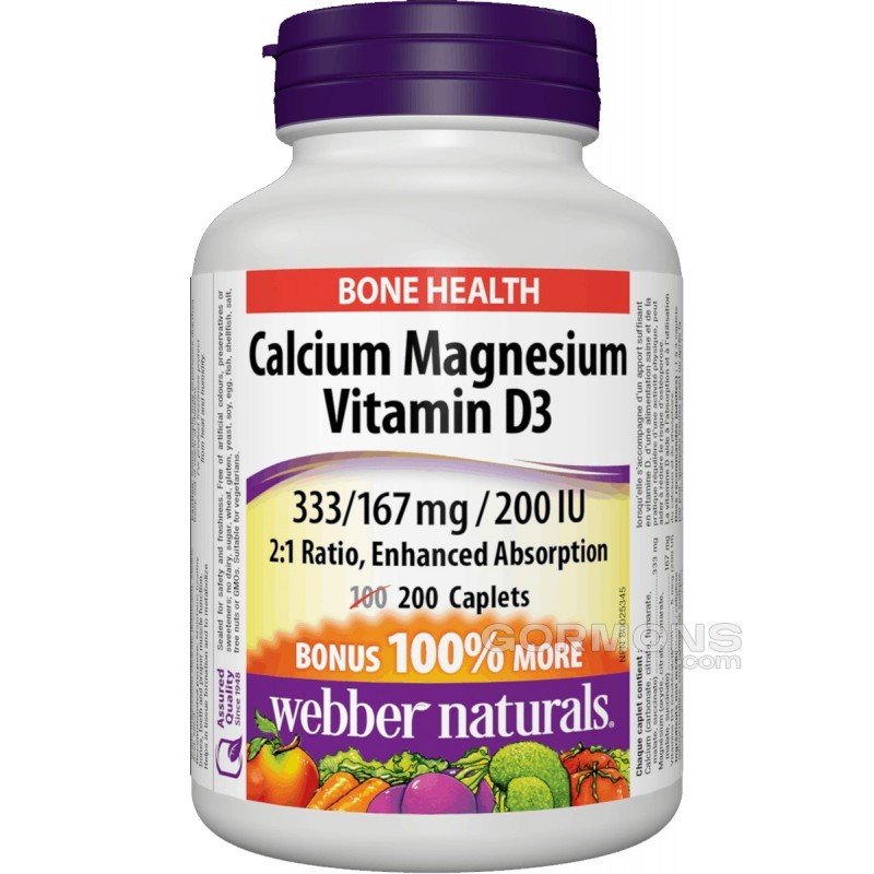 Webber Naturals - Calcium Magnesium Vitamin D3 333/167mg/200IU (200 caplets)