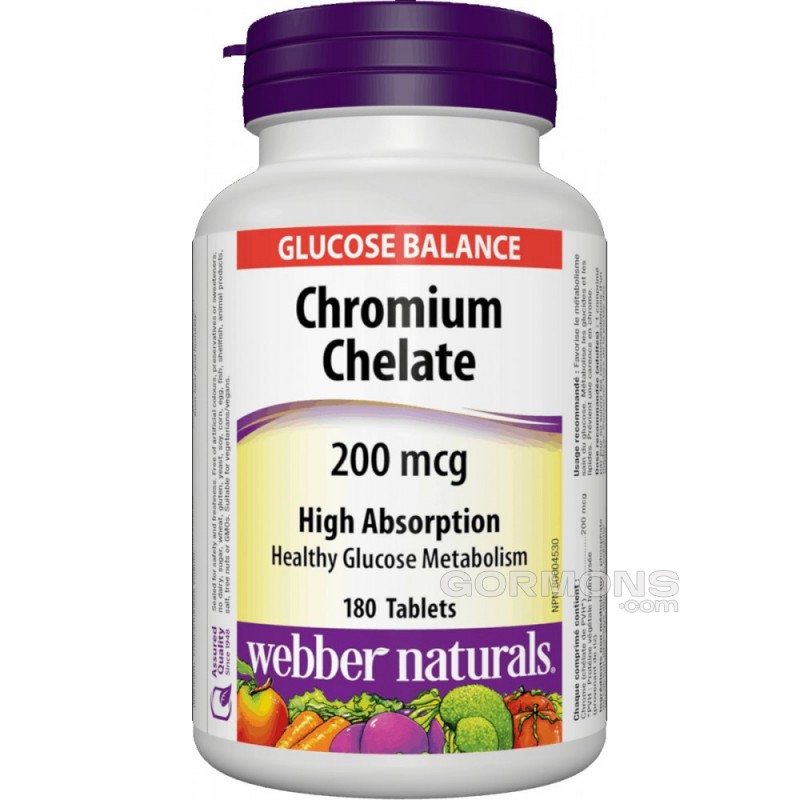 Контроль апетиту та допомога в зниженні ваги Webber Naturals — Chromium Chelate 200 mcg (180 tablets)