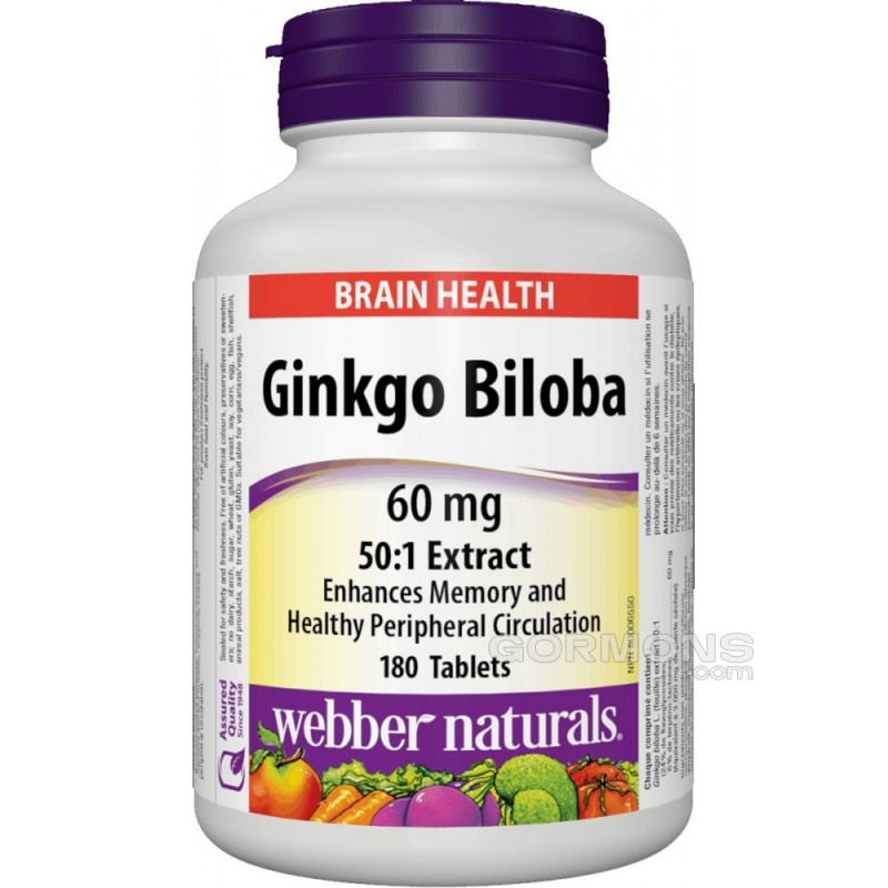 Поліпшення роботи мозку Webber Naturals - Ginkgo Biloba 60mg (180 tablets)