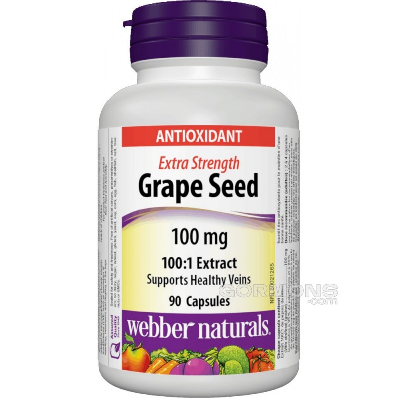 Підвищення імунітету, здоров'я судин Webber Naturals — Grape Seed 100mg (90 caps)