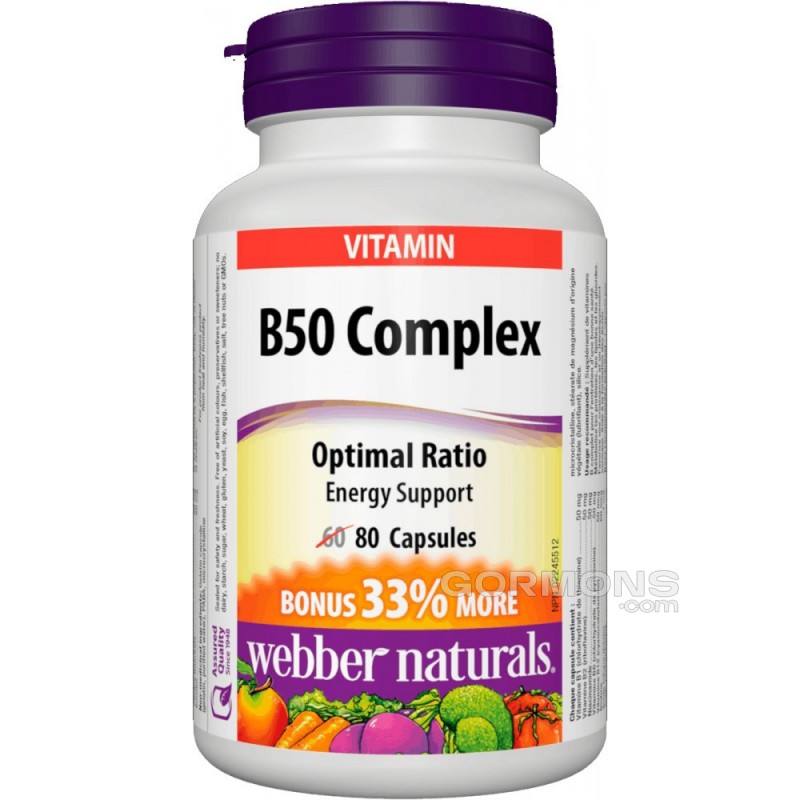 Вітамін Б комплекс Webber Naturals B-50 Complex (60+20 capsules) — збалансований комплекс вітамінів Б