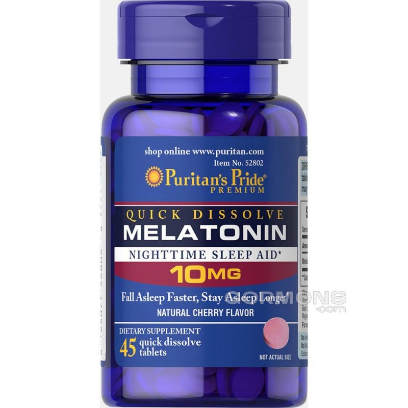 Puritans Pride Quick Dissolve Melatonin 10 mg Cherry Flavor 45 Tablets