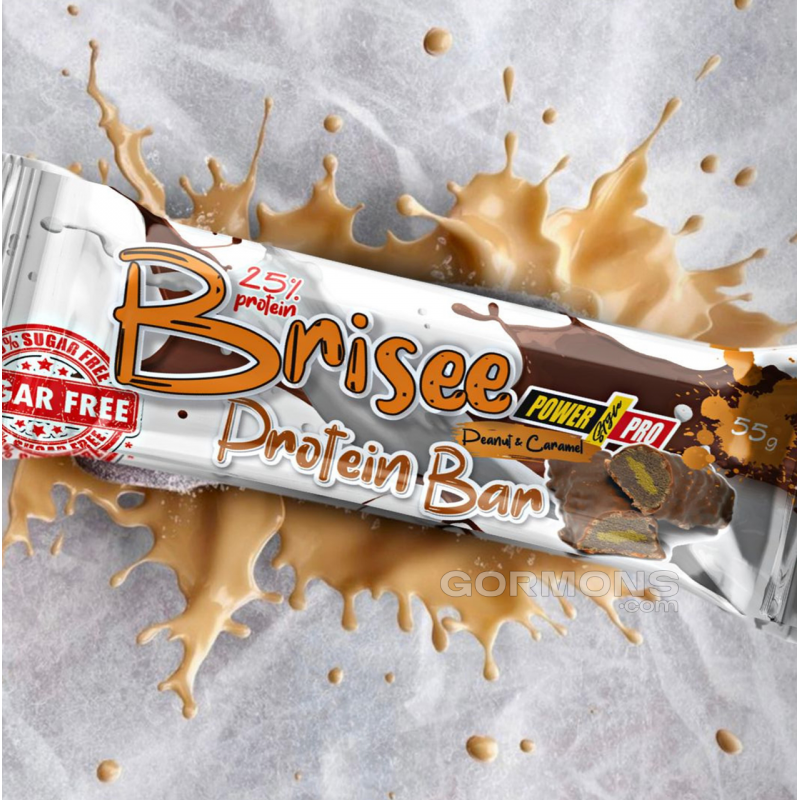 Протеїнові батончики Power Pro 25% Brisee bar з арахісом у карамелі без цукру 20x55g