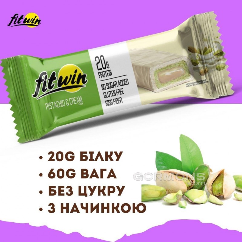 Протеиновый батончик FitWin 33% з начинкою, БЕЗ ЦУКРУ Фісташка 12x60 г Протеиновый батончик FitWin 33% з начинкою, БЕЗ ЦУКРУ Фісташка 12x60 г