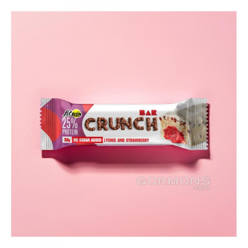 Протеиновый батончик FitWin Crunch Bar 25% лічі - полуниця без цукру 12x50 г